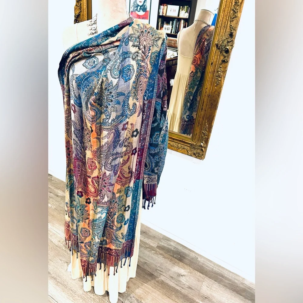 Southwestern Jewel Tone ANU Large Scarf Wrap Shawl Western Gypsy Witchy Boho NEW